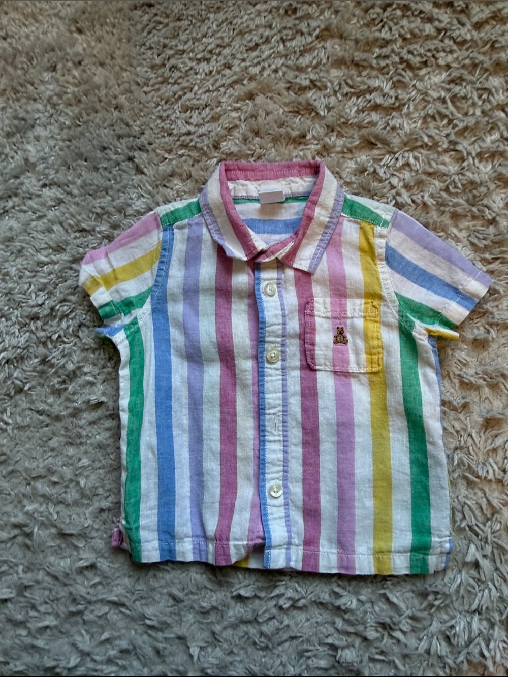 GAP Pastel Rainbow Striped Short-Sleeve Button-Down Shirt